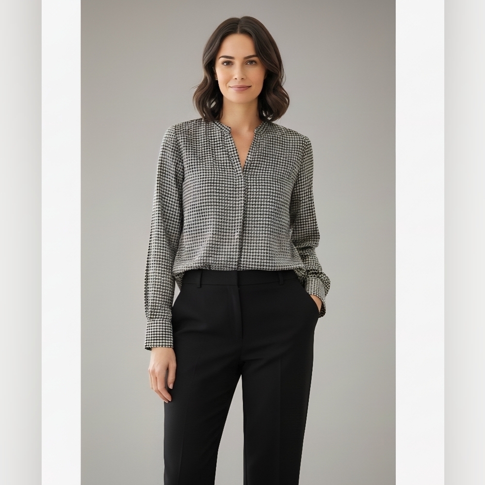 One Fashion Vero Moda Black White L Career  Business Casual Houndstooth Blouse